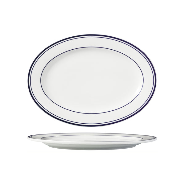 HAG.WBI0183 Maxwell & Williams Bistro Blue Rim Oval Plate Wide Rim 350x250mm Globe Importers Adelaide Hospitality Supplies