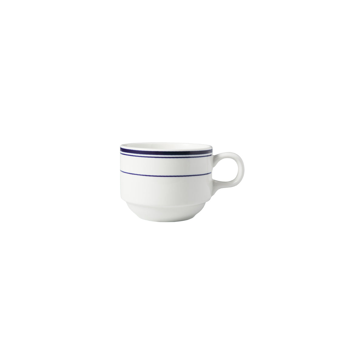 HAG.WBI0197 Maxwell & Williams Bistro Blue Rim Stackable Cup 230ml Globe Importers Adelaide Hospitality Supplies