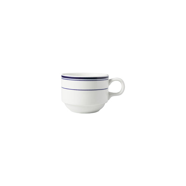 HAG.WBI0197 Maxwell & Williams Bistro Blue Rim Stackable Cup 230ml Globe Importers Adelaide Hospitality Supplies
