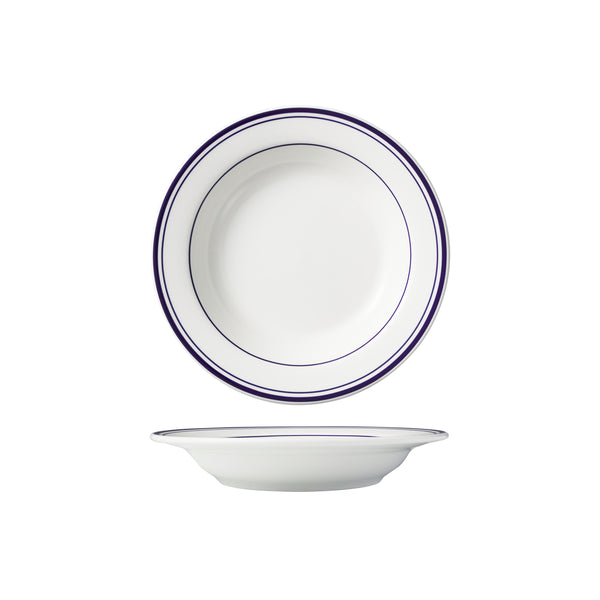 HAG.WBI0202 Maxwell & Williams Bistro Blue Rim Flat Rim Soup Bowl 230x37mm Globe Importers Adelaide Hospitality Supplies
