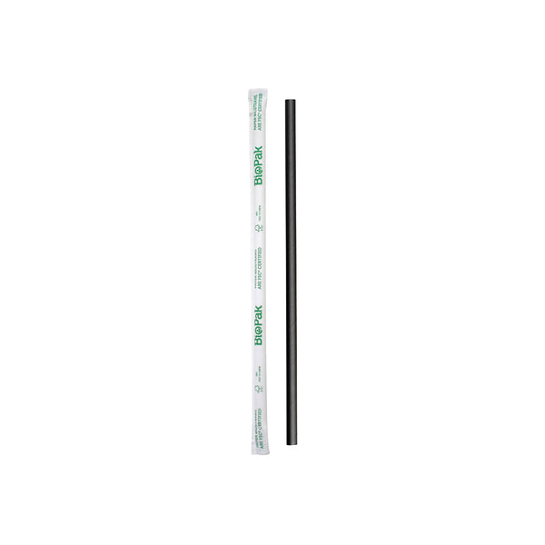 BP.JP-PBS-6X197-IPW-B BioPak Regular BioStraw Paper Black Individually Wrapped 6x197mm Globe Importers Adelaide Hospitality Supplies