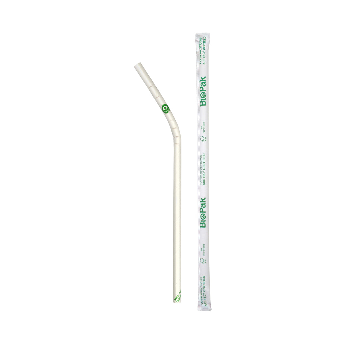 BP.JP-PBS-6X197-W-BENDY-IW BioPak Bendy BioStraw Paper White Individually Wrapped 6x197mm Globe Importers Adelaide Hospitality Supplies