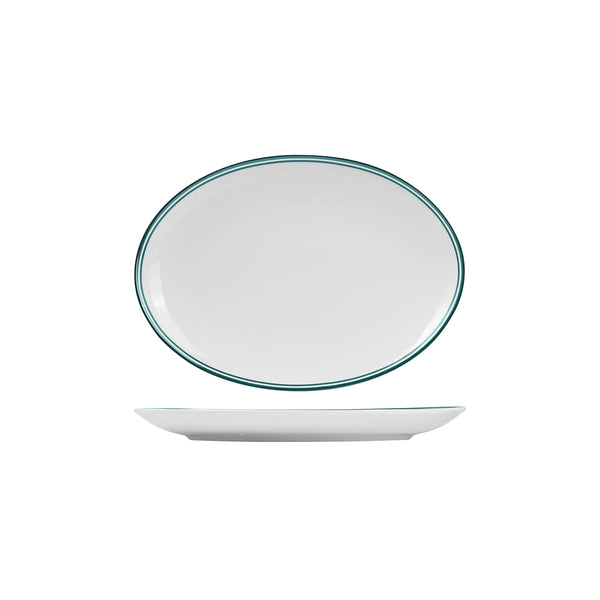 72.NOP26.GN RAK Porcelain Nano Cru Green Oval Coupe Plate 260x190mm Globe Importers Adelaide Hospitality Supplies