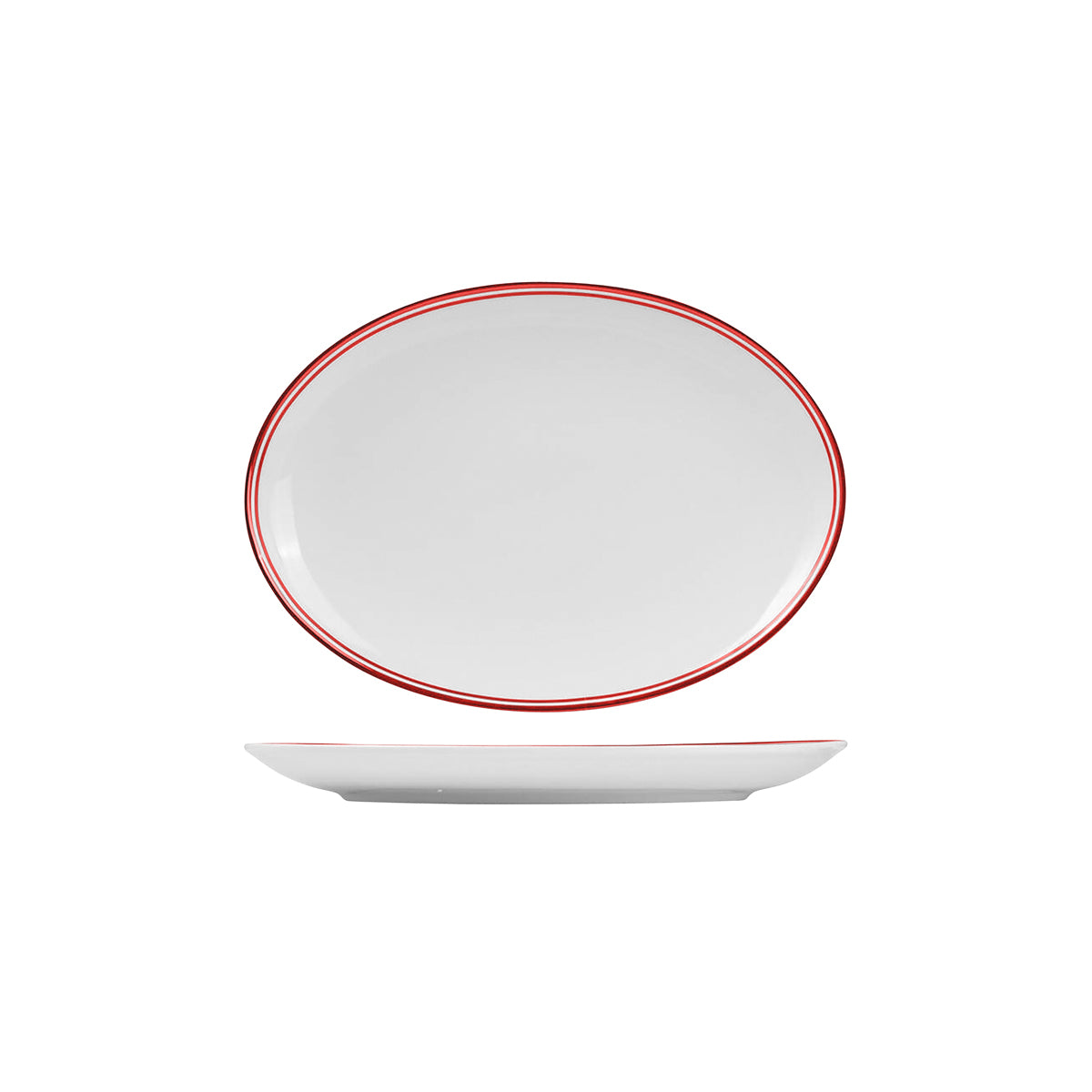 72.NOP26.R RAK Porcelain Nano Cru Red Oval Coupe Plate 260x190mm Globe Importers Adelaide Hospitality Supplies