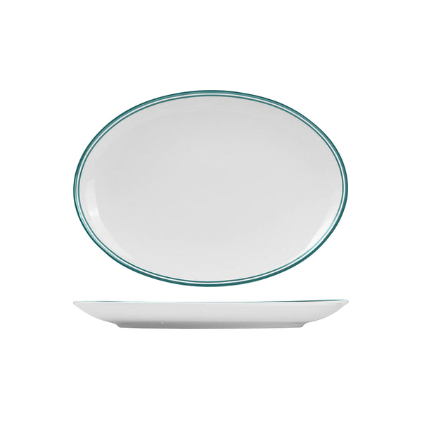 72.NOP32.GN RAK Porcelain Nano Cru Green Oval Coupe Plate 320x230mm Globe Importers Adelaide Hospitality Supplies