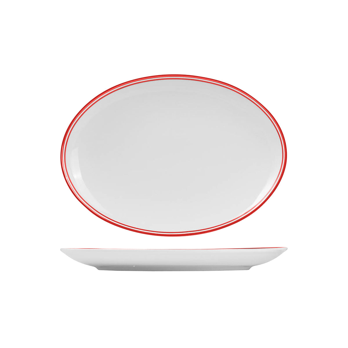 72.NOP32.R RAK Porcelain Nano Cru Red Oval Coupe Plate 320x230mm Globe Importers Adelaide Hospitality Supplies