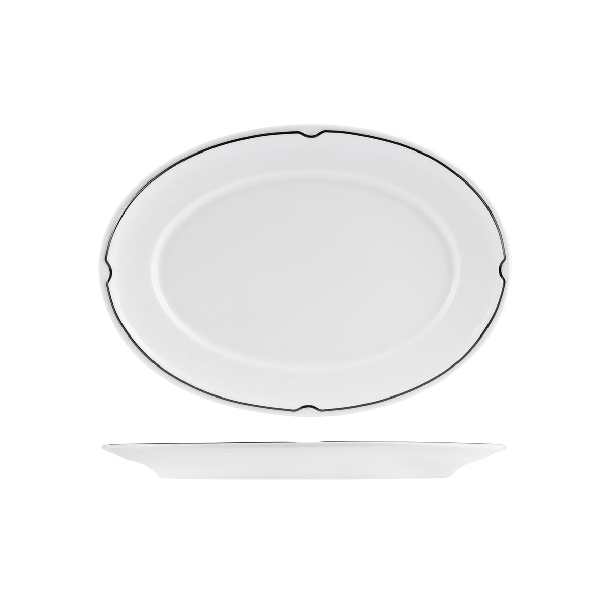 72.RCOP32-BK RAK Charlotte Black Oval Plate Wide Rim 320x210mm Globe Importers Adelaide Hospitality Supplies