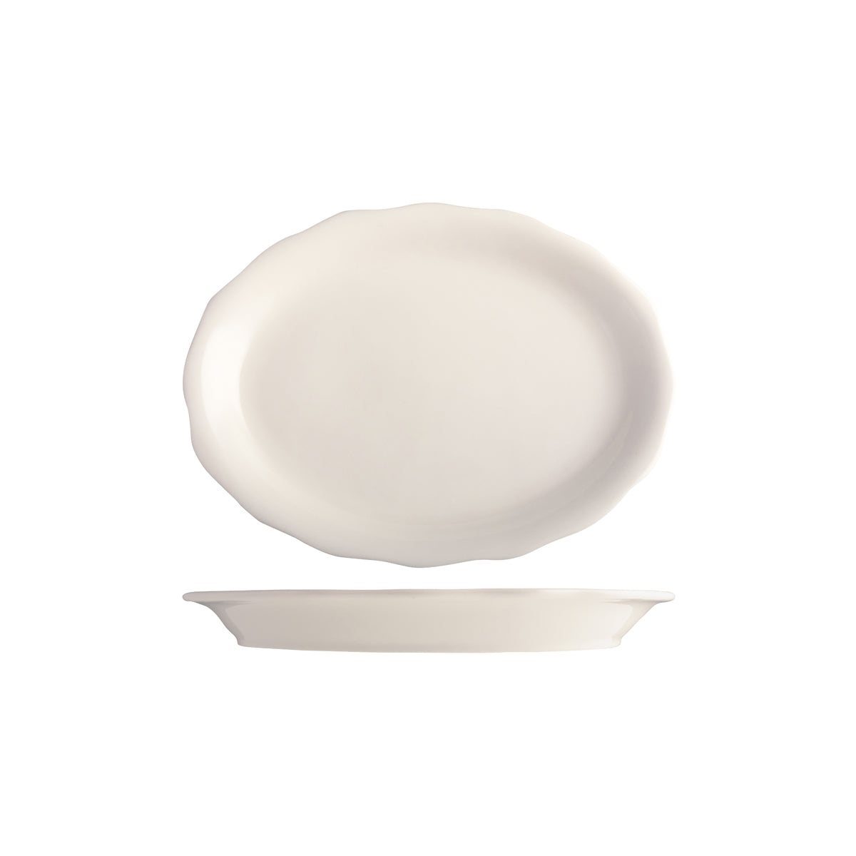 Tuxton Shell Oval Scalloped Wide Rim Plate 243x181mm