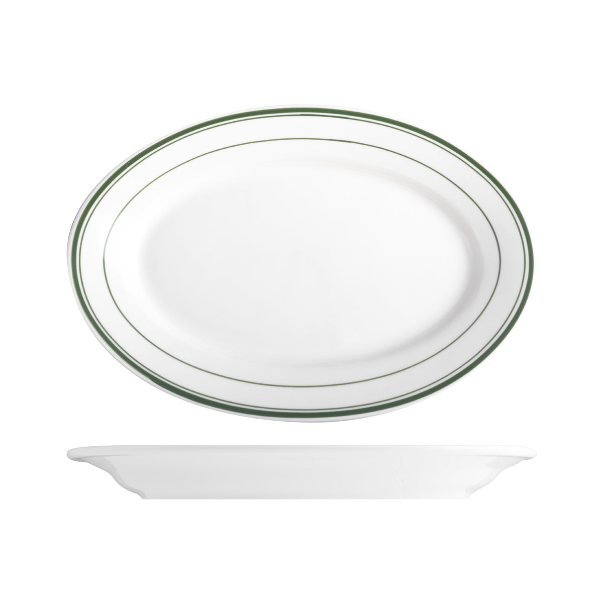 TX110148 Tuxton Green Bay Oval Plate 342mm Globe Importers Adelaide Hospitality Supplies