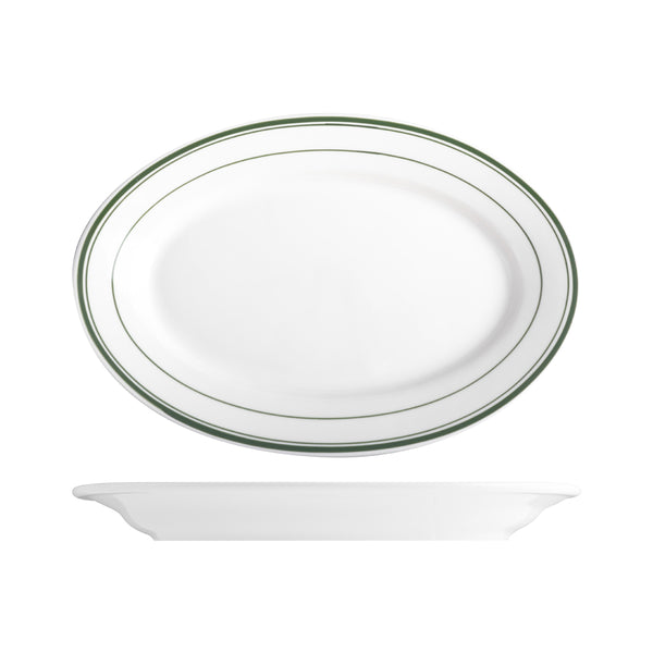 TX110148 Tuxton Green Bay Oval Plate 342mm Globe Importers Adelaide Hospitality Supplies