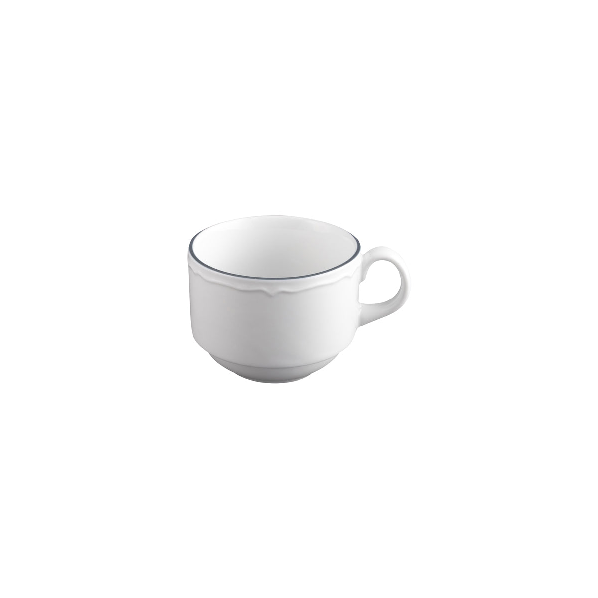 Tuxton Charleston Stackable Cup 240ml with Blue Rim