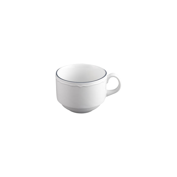 Tuxton Charleston Stackable Cup 240ml with Blue Rim