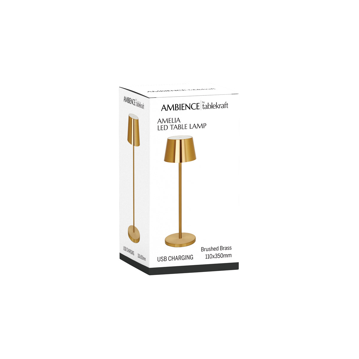 1000190 Tablekraft Ambience Amelia Cordless LED Table Lamp Brushed Brass 110x350mm Globe Importers Adelaide Hospitality Supplies