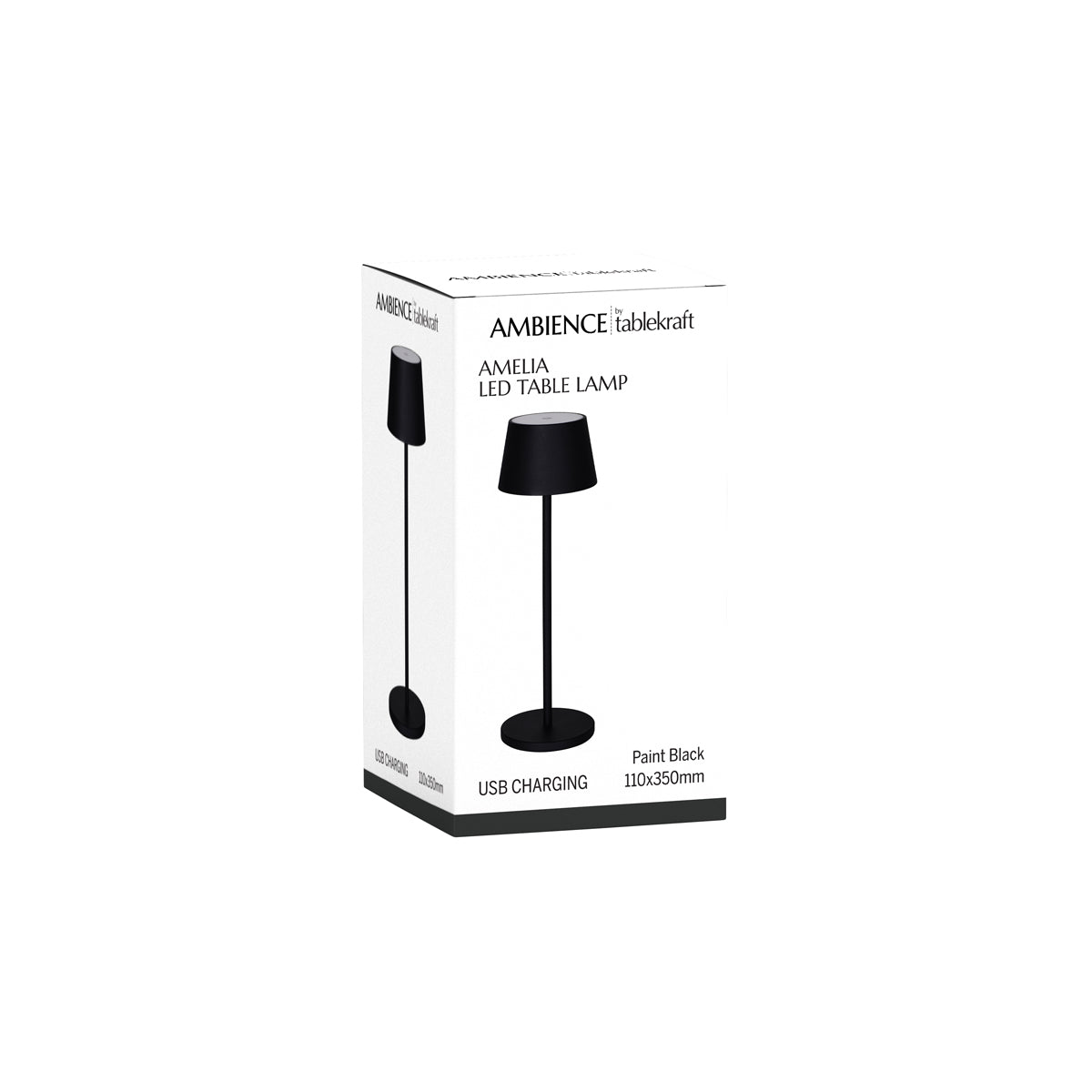 1000192 Tablekraft Ambience Amelia Cordless LED Table Lamp Oxide Black 110x350mm Globe Importers Adelaide Hospitality Supplies