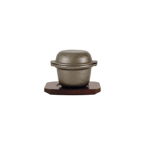 41042 Garlic Prawn Pot - Cast Iron, Round Wood Base Globe Importers Adelaide Hospitality Suppliers