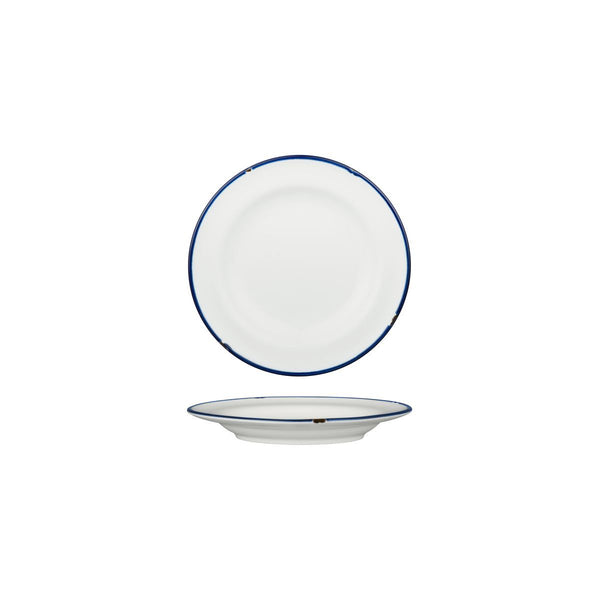 94106-WN Luzerne Tintin White Navy Round Plate Wide Rim Globe Importers Adelaide Hospitality Supplies