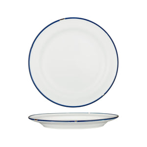 94111-WN Luzerne Tintin White Navy Round Plate Wide Rim Globe Importers Adelaide Hospitality Supplies