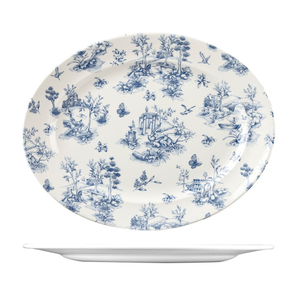 9972136 Churchill Vintage Prints Toile Prague Oval Plate Wide Rim Globe Importers Adelaide Hospitality Supplies
