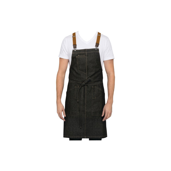 ABS01-BLK Chef Works Urban Collection Berkeley Black Indigo Bib Apron 760 x 860mm Globe Importers