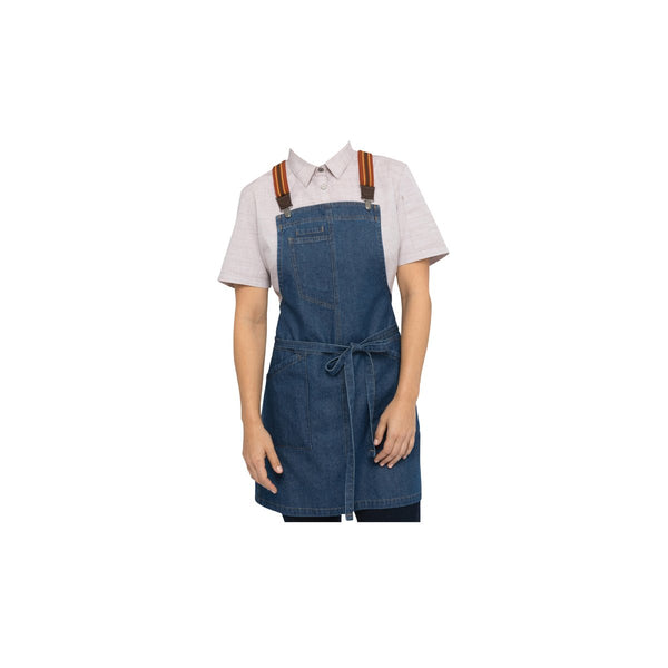 ABS01W-MDB Chef Works Urban Collection Berkeley Medium Blue Petite Bib Apron 730 x 730mm Globe Importers