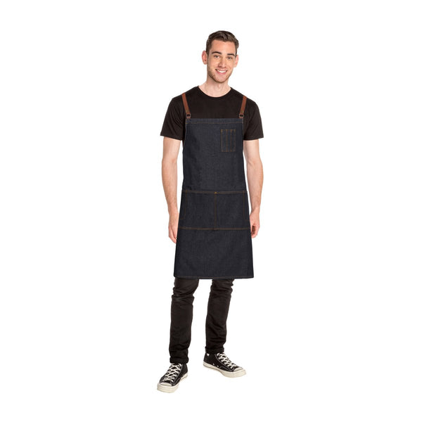ACRS035-BLK Chef Works Memphis Black Denim Cross Back Apron Globe Importers Adelaide Hospitality Supplies