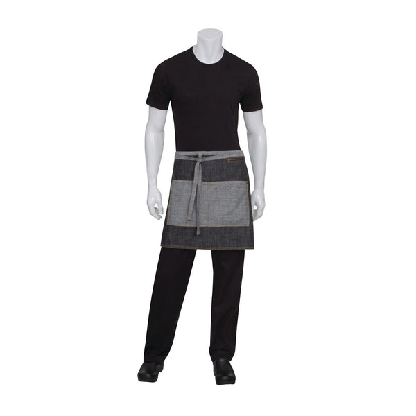 AW046-BLK Chef Works Manhattan Half Bistro Apron Globe Importers Adelaide Hospitality Supplies