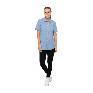 SHC02W-BLU-2XL Modern Gingham Short Sleeve Dress Shirt Women Blue Globe Importers Adelaide Hospitality Supplies