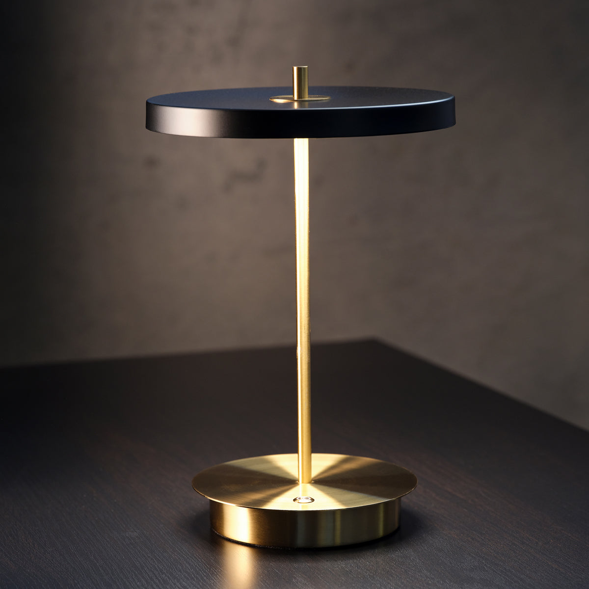 1000205 Tablekraft Camilla Cordless LED Table Lamp Brass Black 200x280mm Globe Importers Adelaide Hospitality Supplies